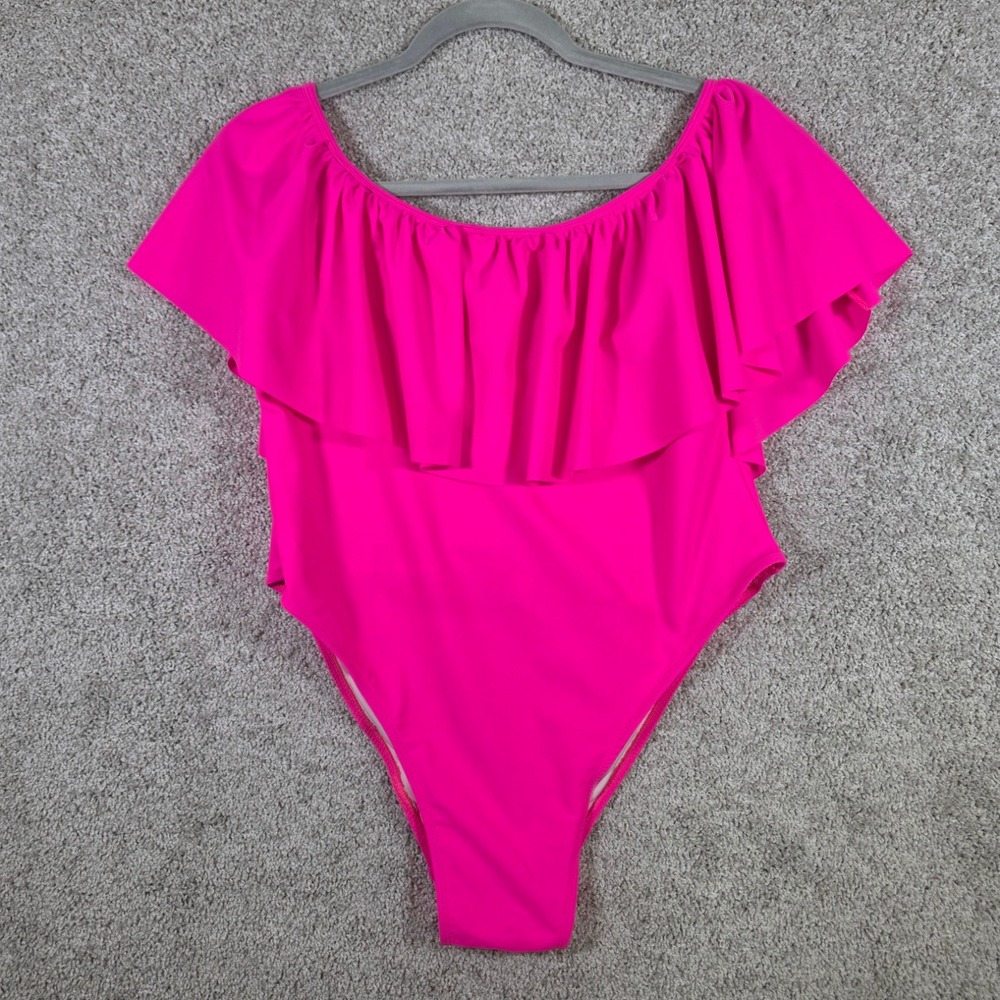 White Birch Hot Pink Off Shoulder Flounce One Piece Swimsuit XL